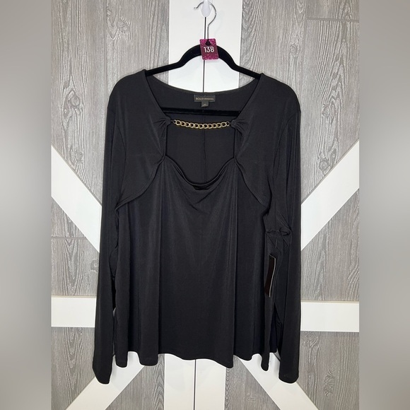 138. NWT BOLD elements Chain Link Neckline Black Cutout Blouse 3X - Picture 2 of 8